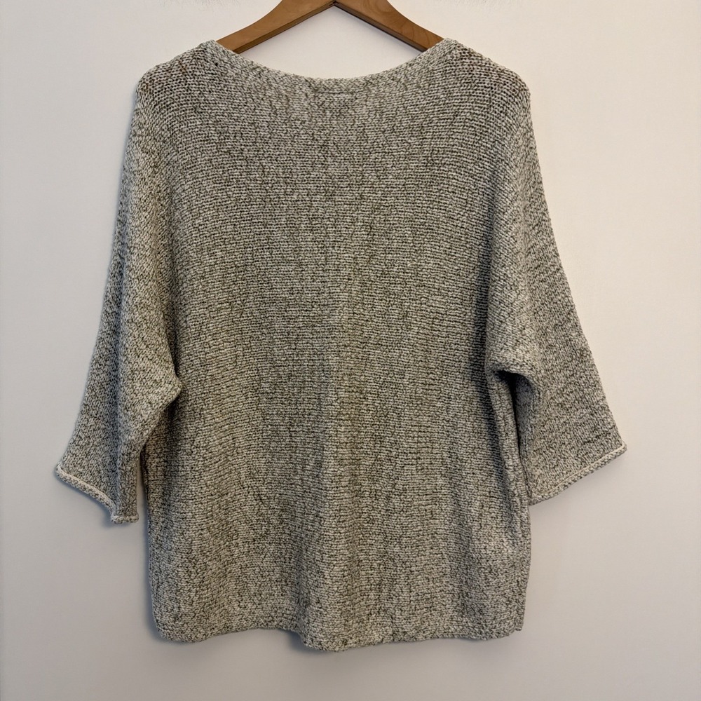 LOFT Outlet Knit Pullover Top Sweater Size L Gray Ivory 3/4 Career Cotton Blend - Picture 2 of 16